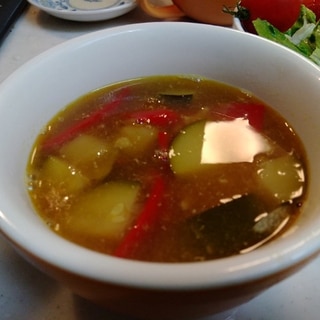ズッキーニと赤ピーマンの夏野菜スープカレー